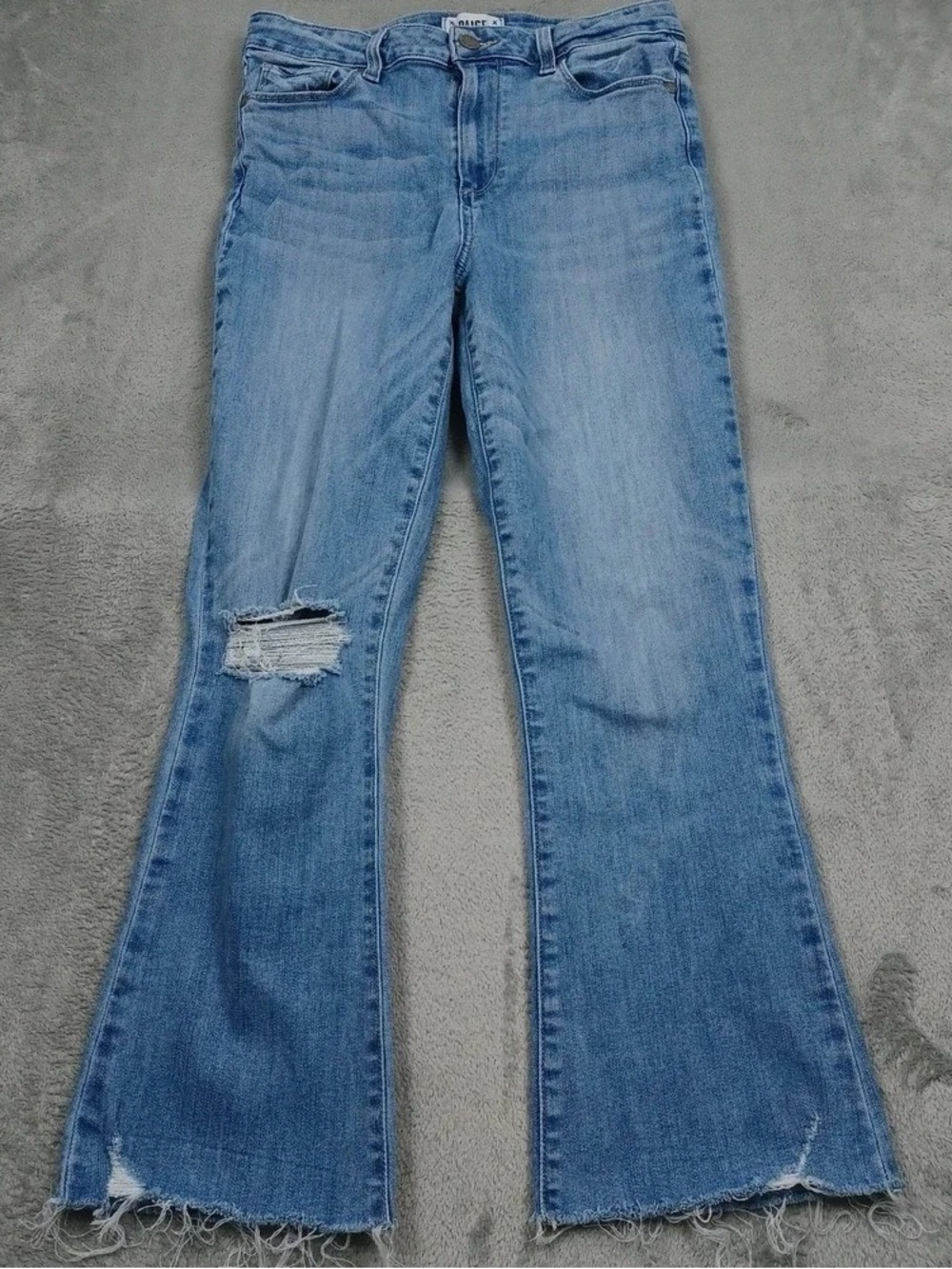 Light Blue Women's Flare Jeans - Distressed Hem